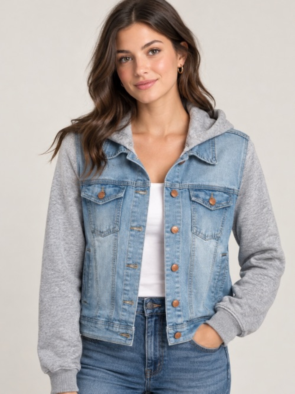 Ladies Hooded Jean Jacket/Sweatshirt - Large